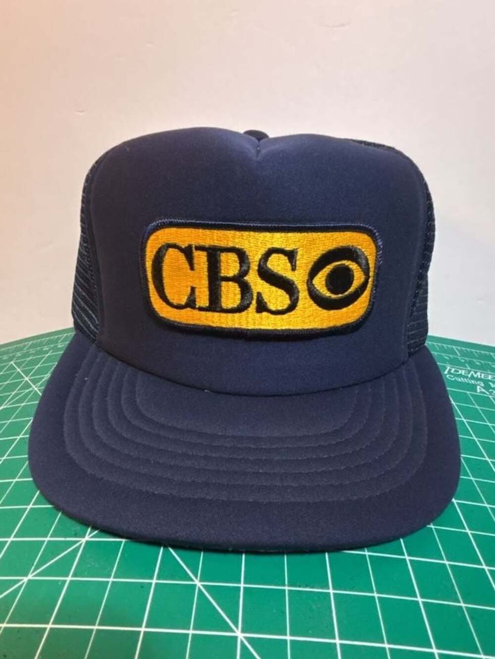 Vintage CBS Sports Trucker Hat Snapback Mesh Blue Poly Foam Designer Award